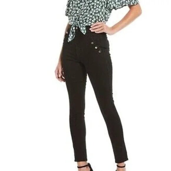 Joe's Jeans The Georgia High Rise Button Skinny Jeans in Black - Picture 2 of 4